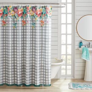 NEW The Pioneer Woman Sweet Romance Gingham Floral Cotton-Rich Shower Curtain, 7